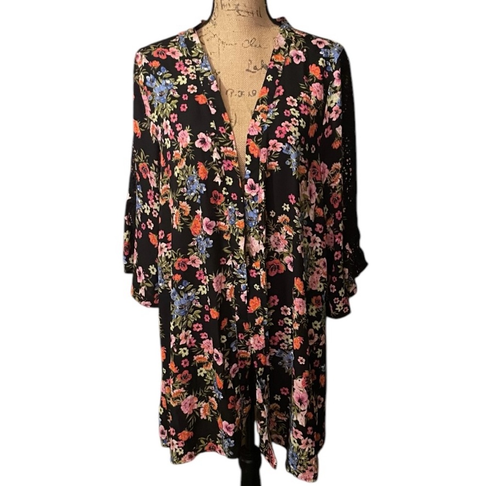 Time and Tru Floral Swim Coverup - Black Multi